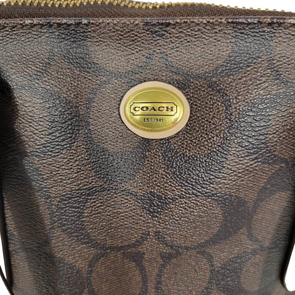 Coach Signature Peyton Cora Domed Satchel Brown Coated Canvas Leather Trim F2618 - Picture 2 of 14